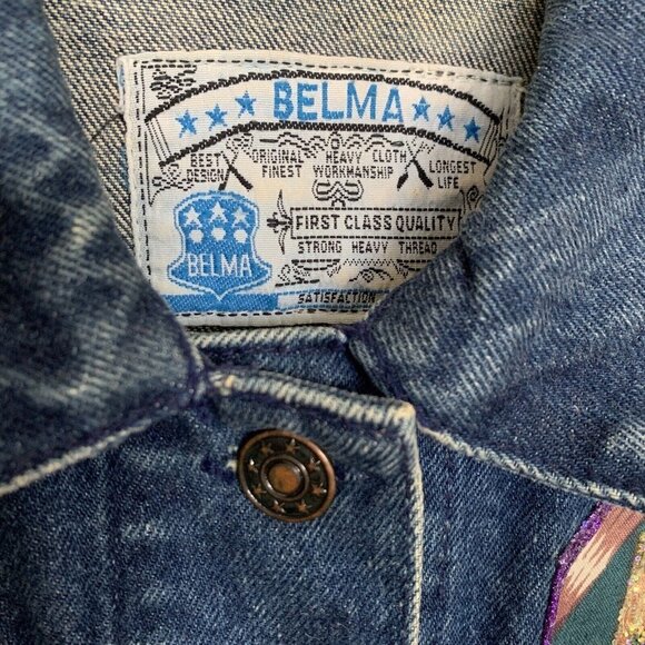 Vintage 80s Medium Acid Wash Denim Belma Button Trench Coat Jean Jacket‎ Duster - Picture 2 of 9
